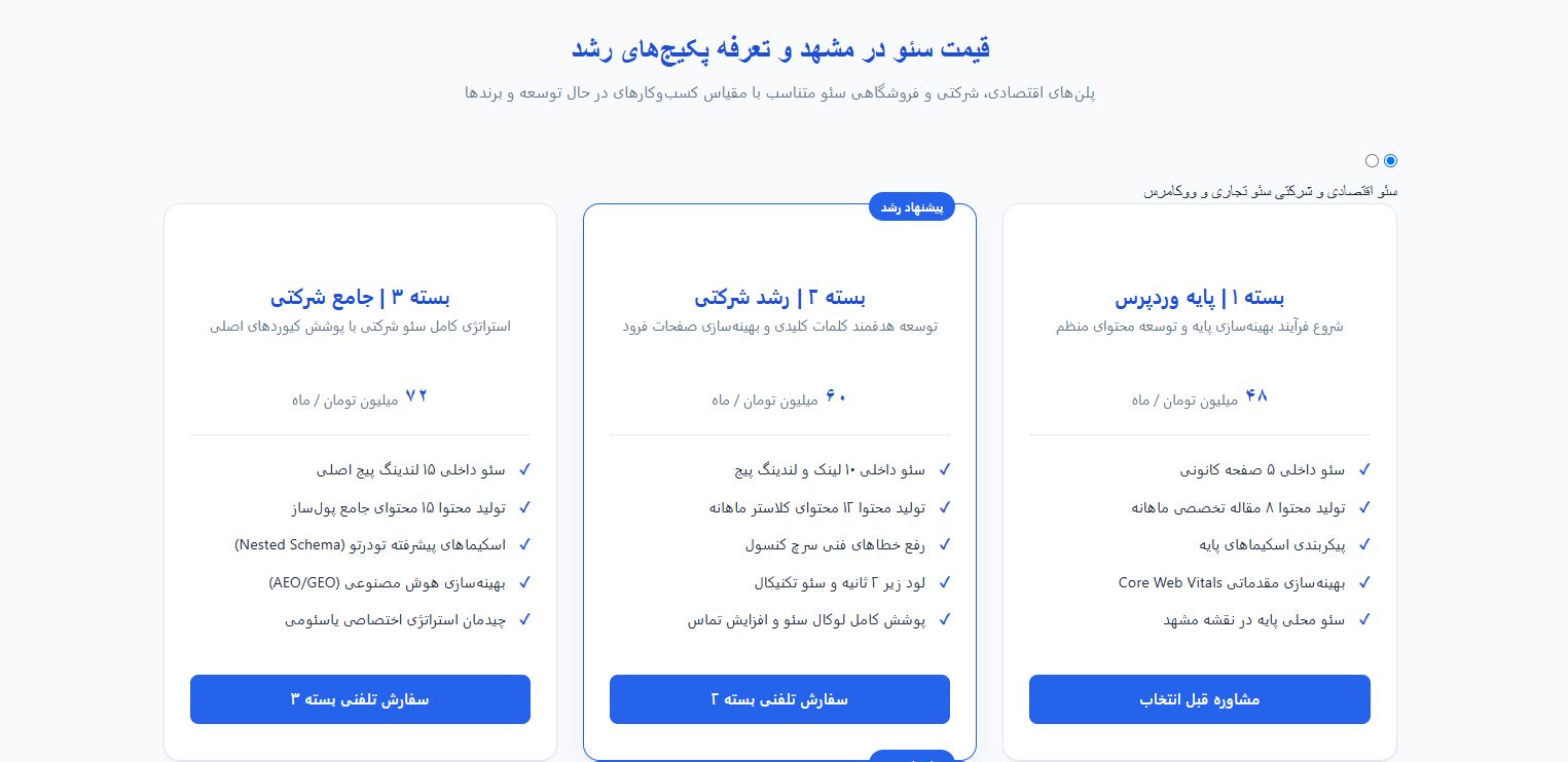 بسته های خدمات سئو مشهد